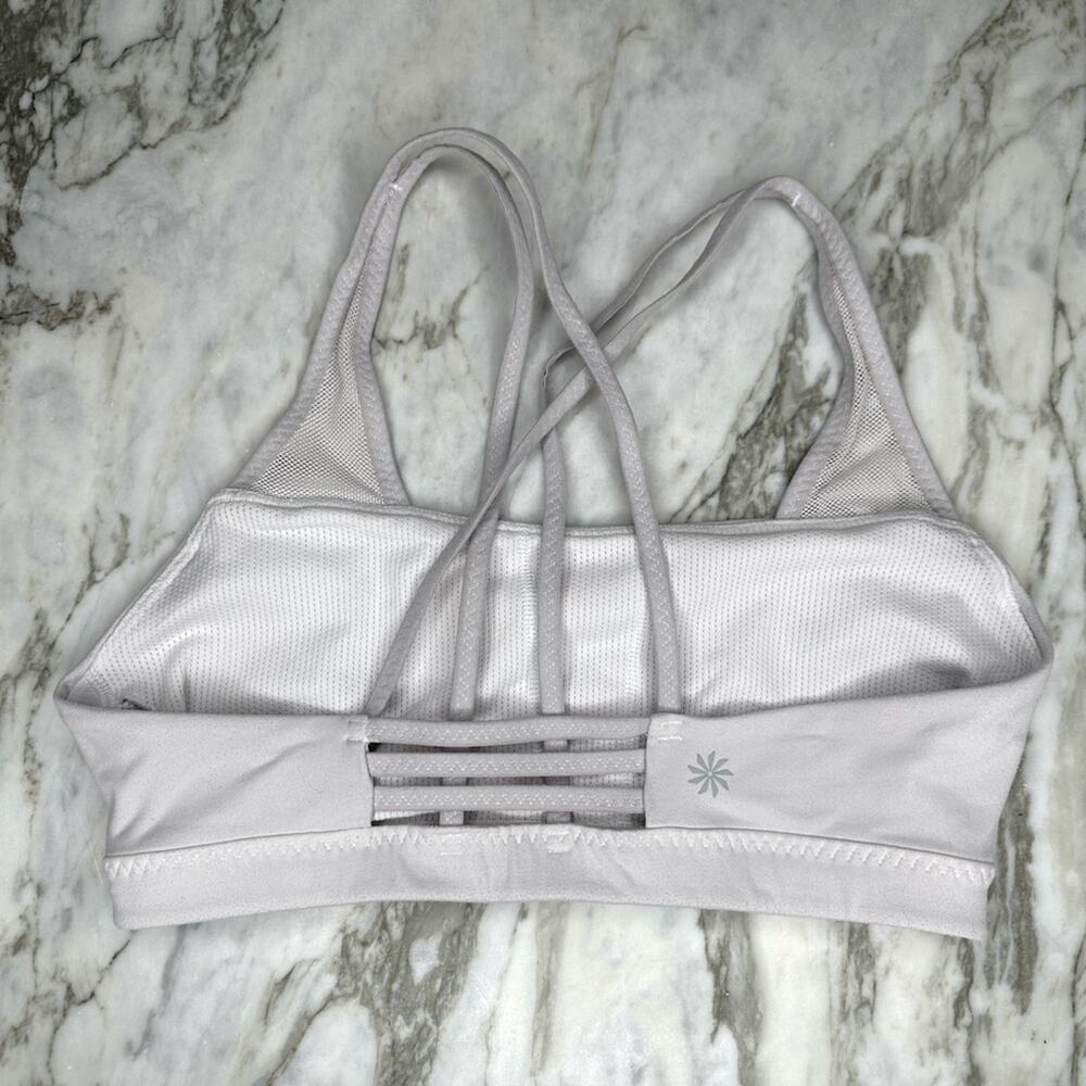 ATHLETA Womens Strappy Back Sports Bra with Mesh Detail Light Grey Size XS - Picture 3 of 4